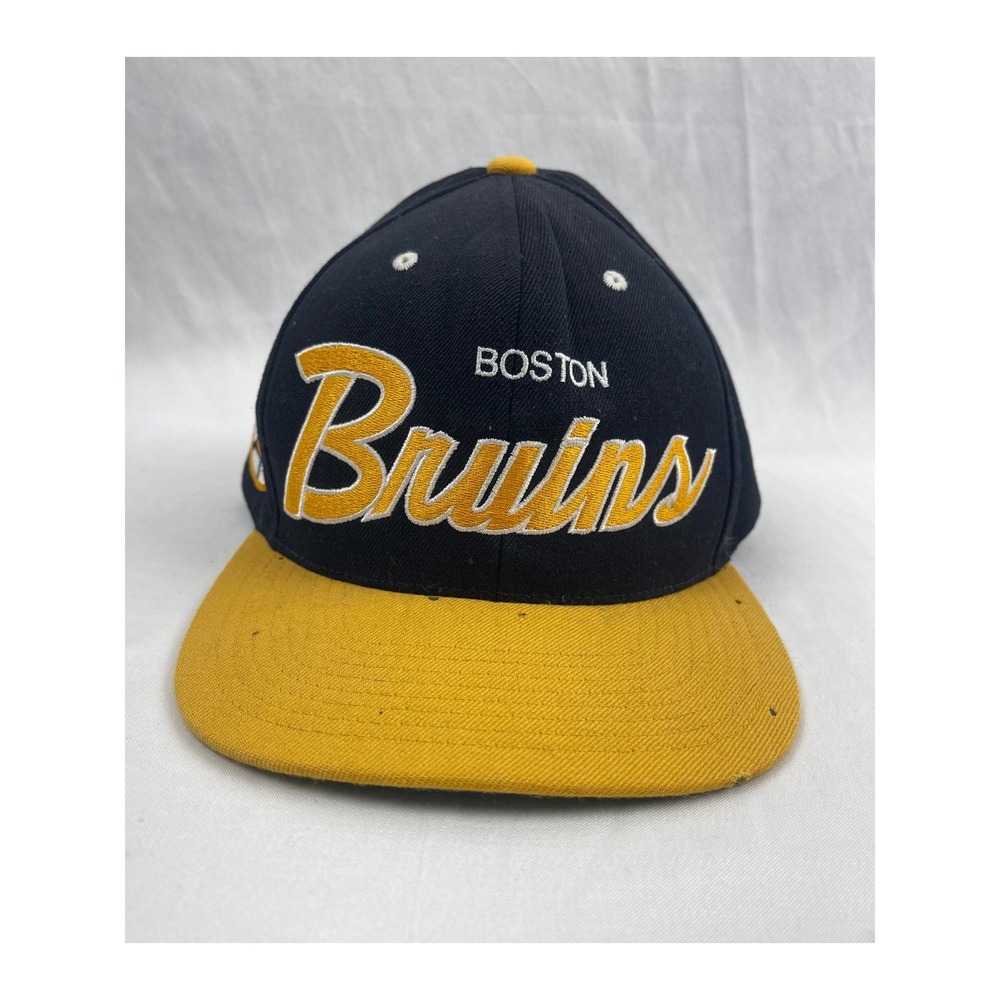 Mitchell & Ness Boston Bruins Mens OSFA Black Yellow Vintage Hockey Snapback Hat
